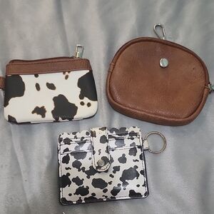 Cow Print and Brown Leather Wallet Set